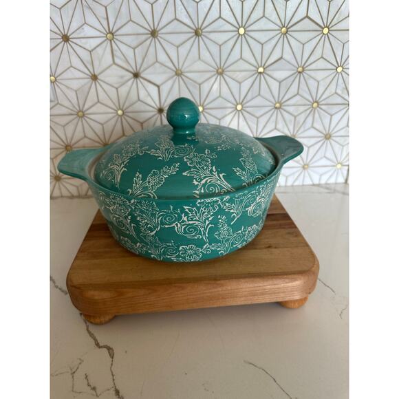 Blue Harbor Teal Floral Covered Casserole Dish – 9” Ceramic Baking Bowl w/Lid - Picture 1 of 6
